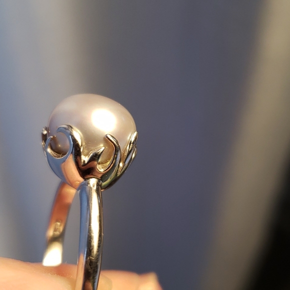 Sterling 925 Silver and grey freshwater pearl ring - Picture 7 of 8